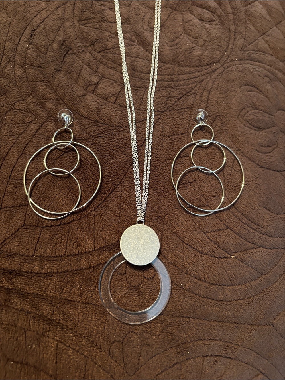 Silver Multi-Ring Drop Earrings/Necklace Bundle